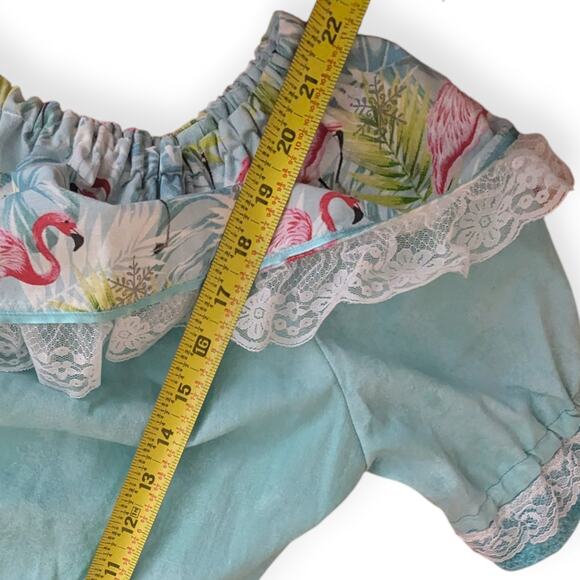 Square Dancing Dress Set - Christmas Flamingo Print Mediums aqua skirt & blouse - Picture 6 of 15